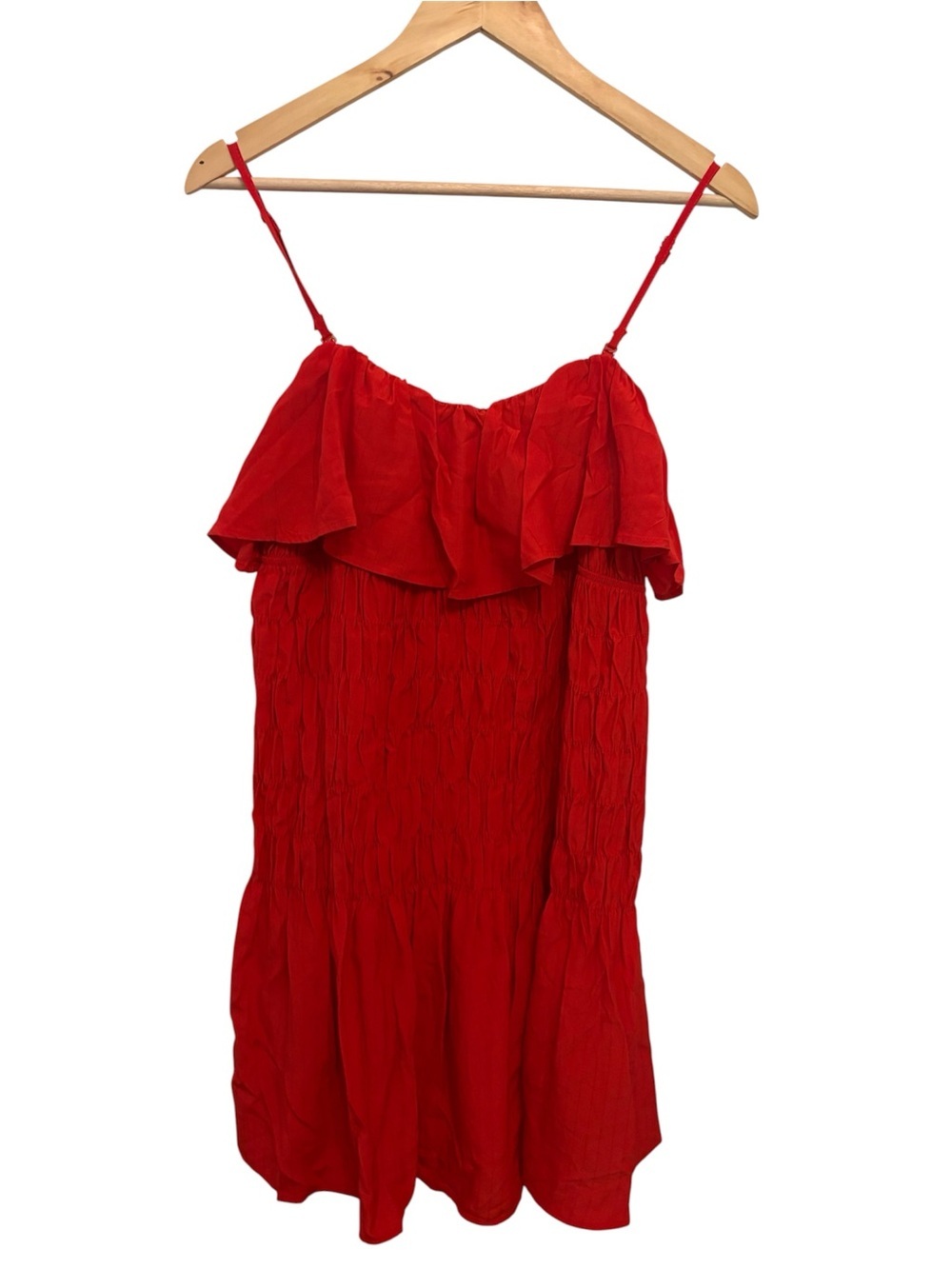 Red Off-Shoulder Midi Dress with Ruffle Trim